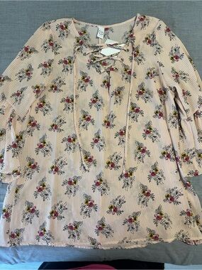 Lace-Up Floral Peasant Top - Pink